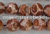 CAG5360 15.5 inches 14mm faceted round tibetan agate beads wholesale