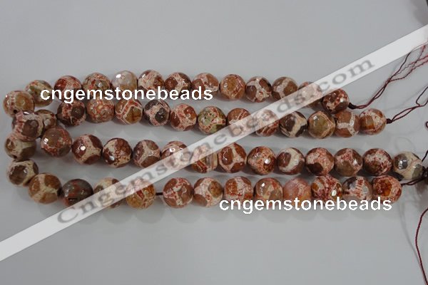 CAG5360 15.5 inches 14mm faceted round tibetan agate beads wholesale