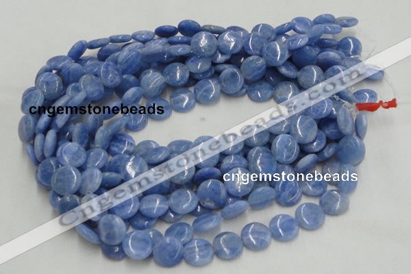 CAG560 16 inches 14mm flat round blue agate gemstone beads wholesale