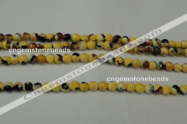 CAG5653 15 inches 4mm faceted round fire crackle agate beads