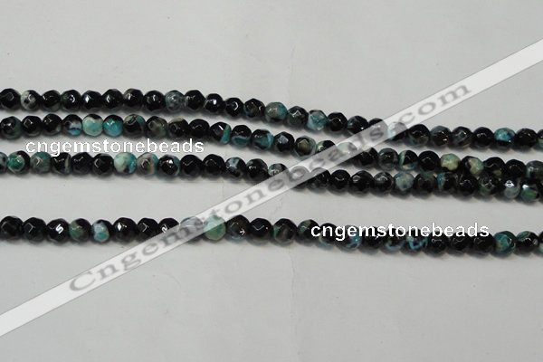 CAG5657 15 inches 4mm faceted round fire crackle agate beads