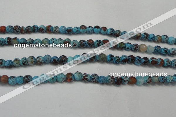 CAG5658 15 inches 4mm faceted round fire crackle agate beads