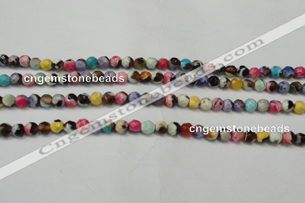 CAG5661 15 inches 4mm faceted round fire crackle agate beads