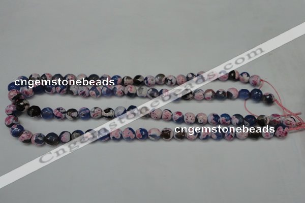 CAG5687 15 inches 8mm faceted round fire crackle agate beads