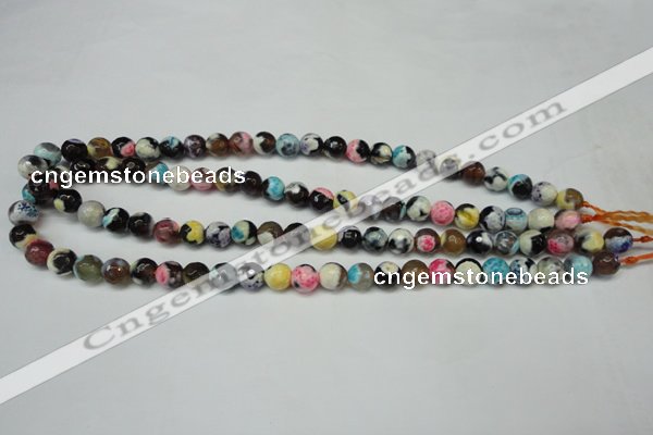 CAG5690 15 inches 8mm faceted round fire crackle agate beads