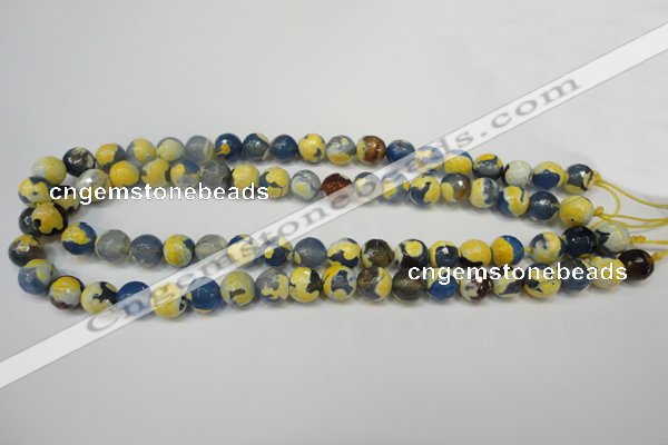 CAG5805 15 inches 10mm faceted round fire crackle agate beads