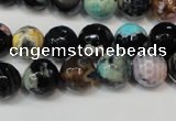 CAG5813 15 inches 10mm faceted round fire crackle agate beads