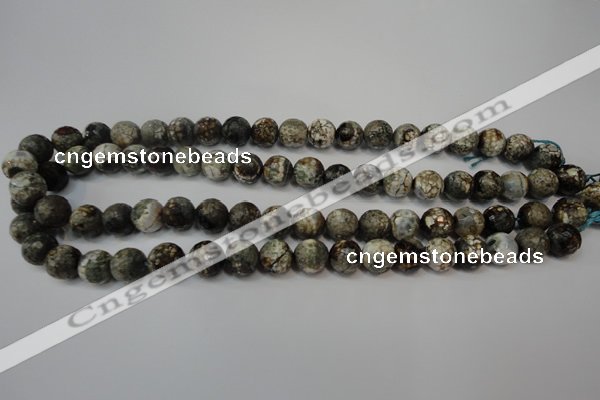 CAG5815 15 inches 10mm faceted round fire crackle agate beads