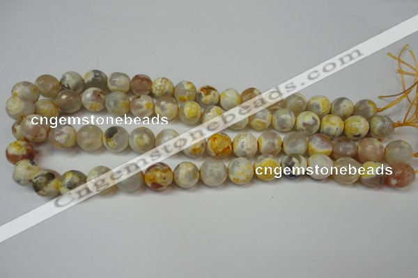 CAG5820 15 inches 12mm faceted round fire crackle agate beads