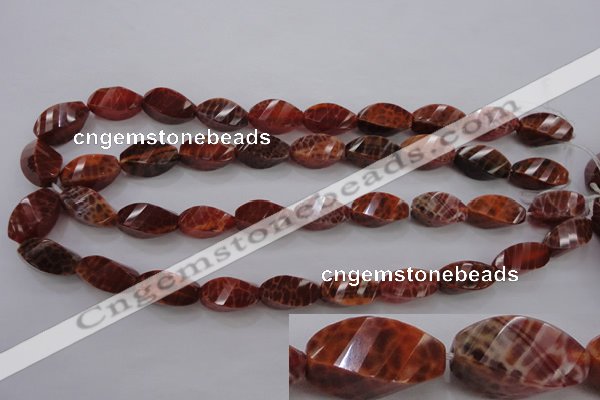 CAG583 15.5 inches 10*20mm faceted & twisted rice natural fire agate beads