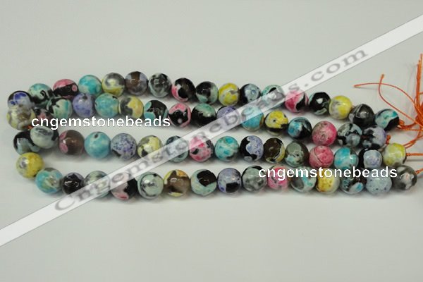 CAG5830 15 inches 12mm faceted round fire crackle agate beads