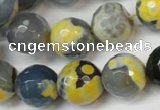 CAG5842 15 inches 14mm faceted round fire crackle agate beads