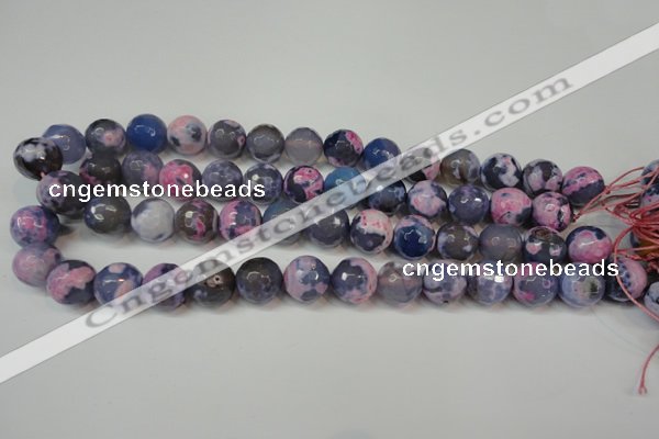 CAG5844 15 inches 14mm faceted round fire crackle agate beads