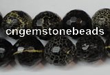 CAG5848 15 inches 14mm faceted round fire crackle agate beads