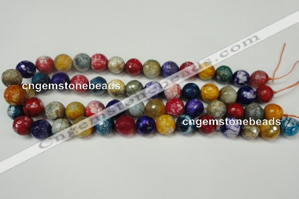 CAG5851 15 inches 14mm faceted round fire crackle agate beads