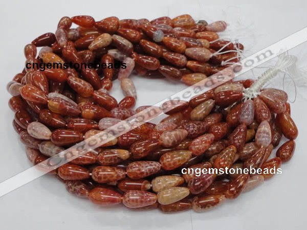 CAG593 15.5 inches 8*16mm teardrop natural fire agate beads