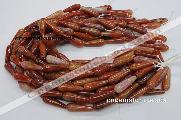 CAG596 15.5 inches 10*30mm teardrop natural fire agate beads