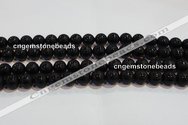 CAG6002 15.5 inches 8mm carved round matte black agate beads