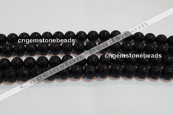 CAG6003 15.5 inches 10mm carved round matte black agate beads