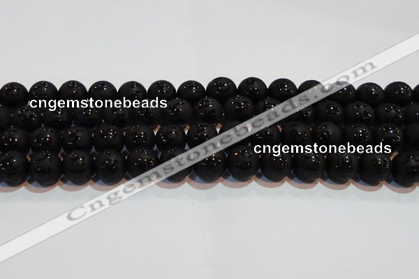 CAG6004 15.5 inches 12mm carved round matte black agate beads