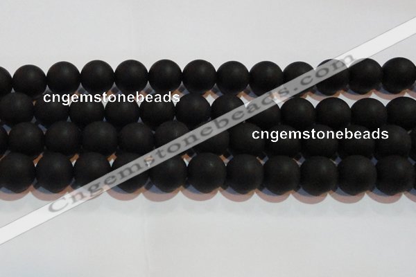 CAG6015 15.5 inches 14mm round matte black agate beads