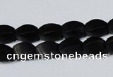 CAG6040 15.5 inches 5*8mm twisted rice matte black agate beads