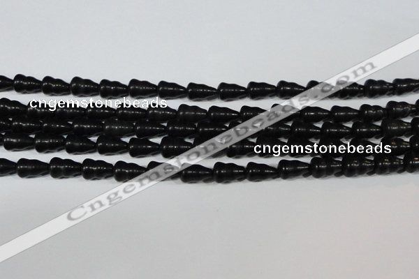 CAG6042 15.5 inches 5*8mm carved calabash matte black agate beads