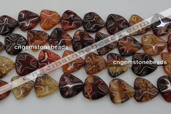 CAG6076 15.5 inches 30mm wavy triangle dragon veins agate beads