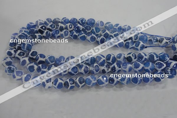 CAG6121 15 inches 10mm faceted round tibetan agate gemstone beads