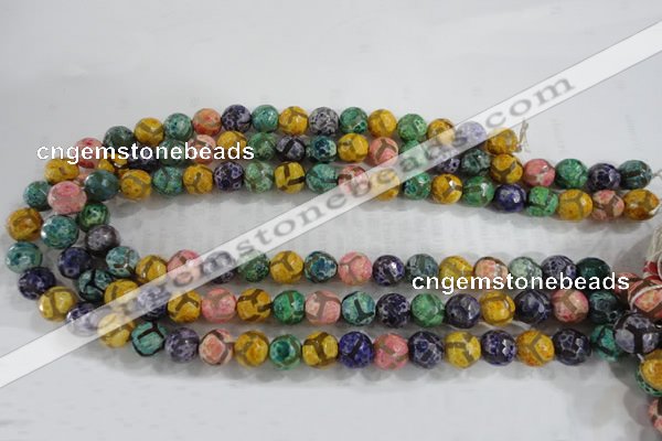 CAG6142 15 inches 12mm faceted round tibetan agate gemstone beads