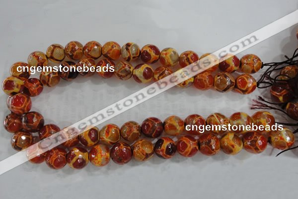 CAG6151 15 inches 12mm faceted round tibetan agate gemstone beads
