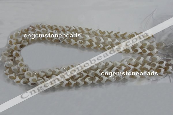CAG6176 15 inches 10mm faceted round tibetan agate gemstone beads