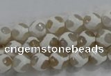 CAG6177 15 inches 12mm faceted round tibetan agate gemstone beads