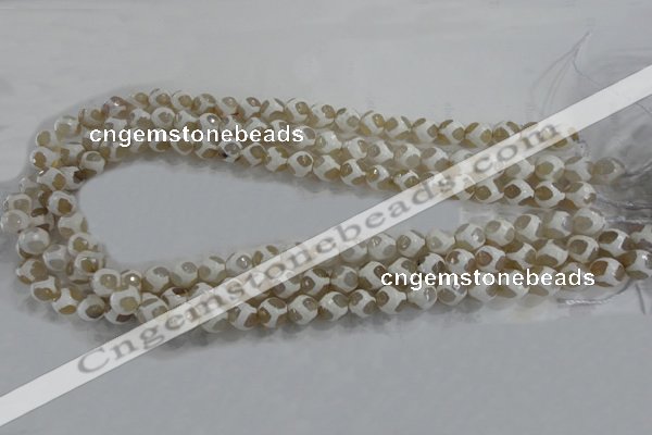 CAG6178 15 inches 14mm faceted round tibetan agate gemstone beads