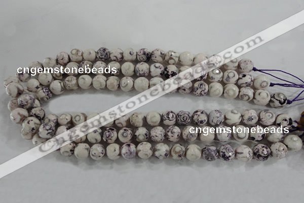 CAG6181 15 inches 12mm faceted round tibetan agate gemstone beads