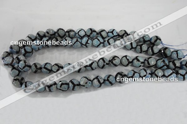 CAG6186 15 inches 10mm faceted round tibetan agate gemstone beads