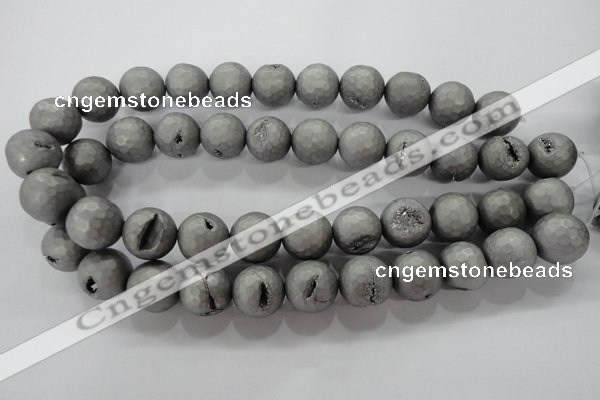 CAG6232 15 inches 8mm faceted round plated druzy agate beads