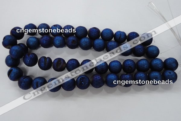 CAG6254 15 inches 12mm faceted round plated druzy agate beads