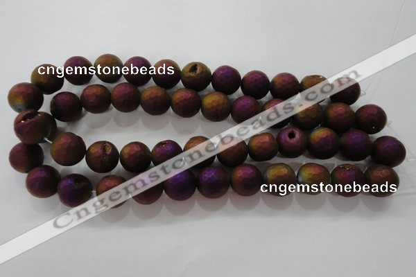 CAG6312 15 inches 8mm faceted round plated druzy agate beads