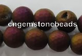 CAG6313 15 inches 10mm faceted round plated druzy agate beads