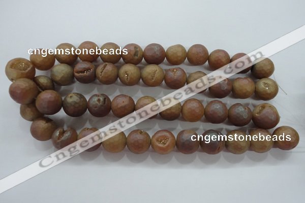 CAG6334 15 inches 12mm faceted round plated druzy agate beads