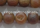 CAG6335 15 inches 14mm faceted round plated druzy agate beads