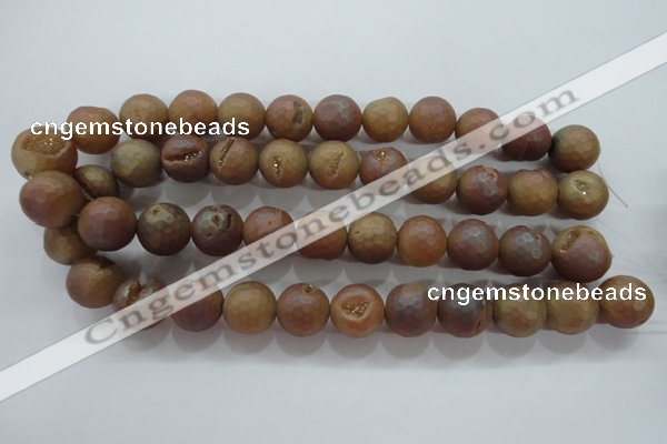 CAG6335 15 inches 14mm faceted round plated druzy agate beads