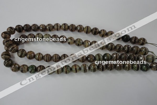 CAG6366 15 inches 8mm faceted round tibetan agate gemstone beads