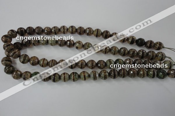 CAG6367 15 inches 10mm faceted round tibetan agate gemstone beads