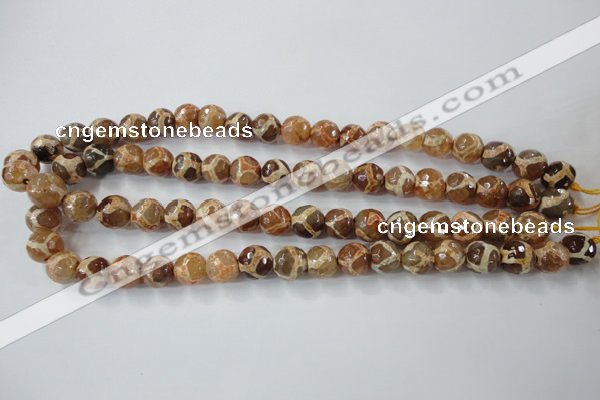 CAG6379 15 inches 10mm faceted round tibetan agate gemstone beads