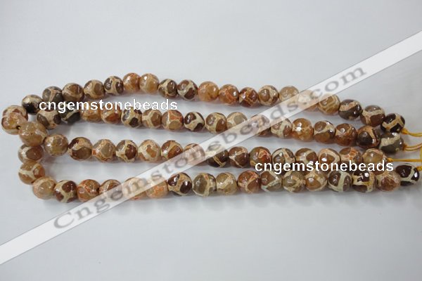 CAG6380 15 inches 12mm faceted round tibetan agate gemstone beads