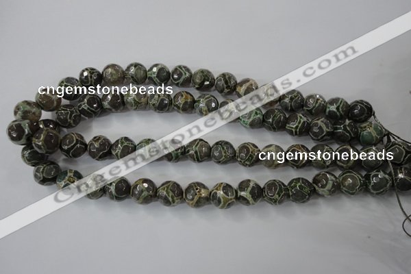 CAG6383 15 inches 10mm faceted round tibetan agate gemstone beads