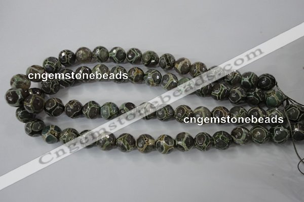 CAG6384 15 inches 12mm faceted round tibetan agate gemstone beads