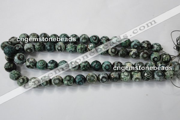 CAG6396 15 inches 10mm faceted round tibetan agate gemstone beads